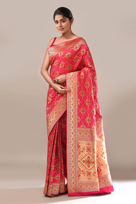 Samyukta Singhania_Pink Banarasi Silk Patola Weave Saree With Running Blouse _at_Aza_Fashions