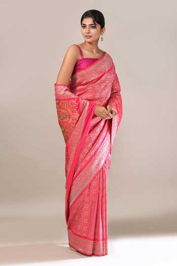 Samyukta Singhania_Pink Silk Banarasi Woven Saree With Running Blouse _Online_at_Aza_Fashions