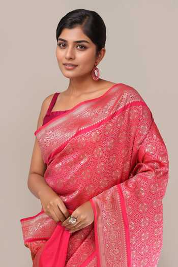 Shop_Samyukta Singhania_Pink Silk Banarasi Woven Saree With Running Blouse _Online_at_Aza_Fashions