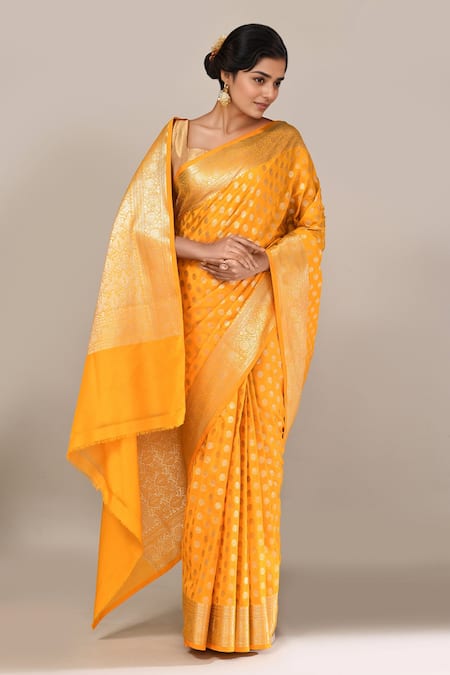 Buy_Naintara Bajaj_Yellow Banarasi Butti Saree With Running Blouse _Online_at_Aza_Fashions