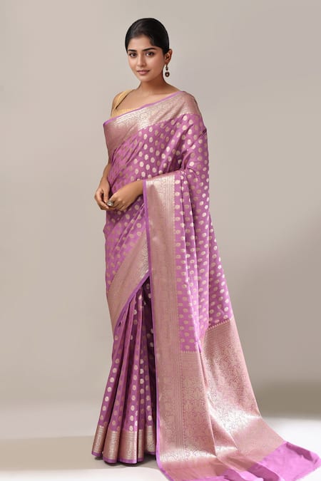 Buy_Naintara Bajaj_Purple Banarasi Butti Saree With Running Blouse _Online_at_Aza_Fashions