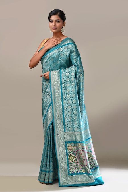 Buy Samyukta Singhania Blue Silk Banarasi Woven Saree With Running Blouse Online at Aza Fashions Buy_Samyukta Singhania_Blue Silk Banarasi Woven Saree With Running Blouse _Online_at_Aza_Fashions