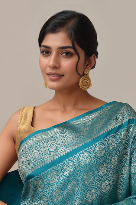 Shop Samyukta Singhania Blue Silk Banarasi Woven Saree With Running Blouse Online at Aza Fashions Shop_Samyukta Singhania_Blue Silk Banarasi Woven Saree With Running Blouse _Online_at_Aza_Fashions