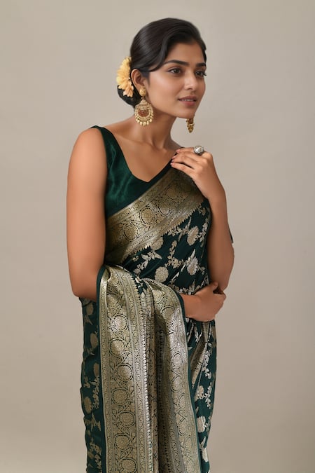 Samyukta Singhania Green Flower Weave Banarasi Silk Saree With Running Blouse at Aza Fashions Samyukta Singhania_Green Flower Weave Banarasi Silk Saree With Running Blouse _at_Aza_Fashions