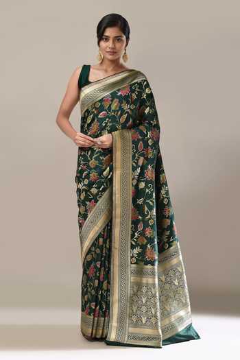 Buy Samyukta Singhania Green Flower Weave Banarasi Silk Saree With Running Blouse at Aza Fashions Buy_Samyukta Singhania_Green Flower Weave Banarasi Silk Saree With Running Blouse _at_Aza_Fashions