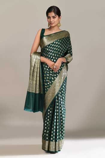 Buy_Samyukta Singhania_Green Banarasi Butti Saree With Running Blouse _Online_at_Aza_Fashions