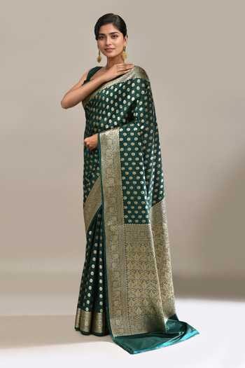Shop_Samyukta Singhania_Green Banarasi Butti Saree With Running Blouse _Online_at_Aza_Fashions