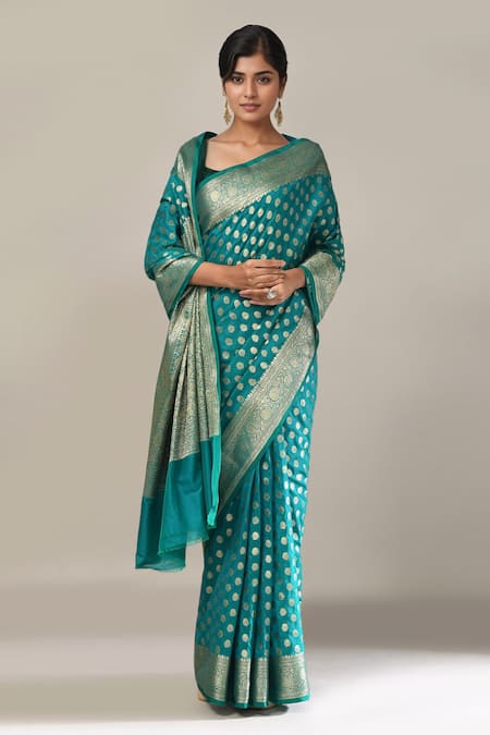 Samyukta Singhania Blue Banarasi Butti Saree With Running Blouse Online at Aza Fashions Samyukta Singhania_Blue Banarasi Butti Saree With Running Blouse _Online_at_Aza_Fashions