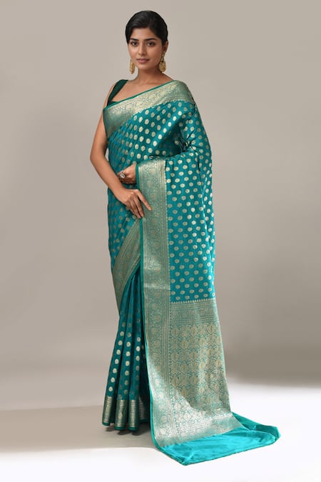 Buy Samyukta Singhania Blue Banarasi Butti Saree With Running Blouse Online at Aza Fashions Buy_Samyukta Singhania_Blue Banarasi Butti Saree With Running Blouse _Online_at_Aza_Fashions