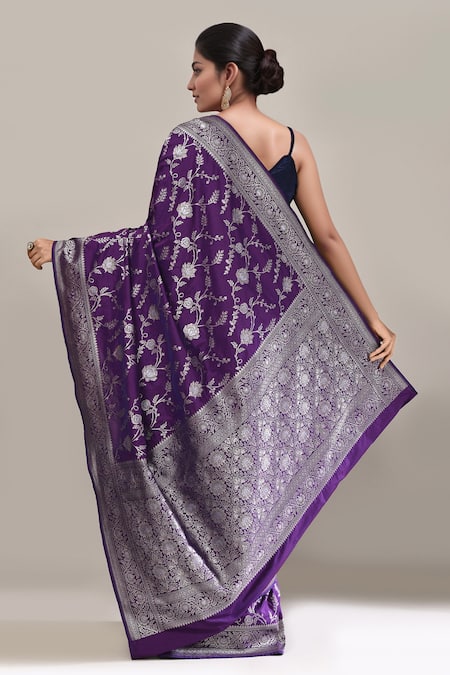 Shop Samyukta Singhania Purple Embroidery Flower Weave Banarasi Silk Saree With Running Blouse at Aza Fashions Shop_Samyukta Singhania_Purple Embroidery Flower Weave Banarasi Silk Saree With Running Blouse _at_Aza_Fashions