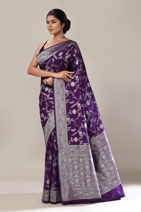 Samyukta Singhania Purple Embroidery Flower Weave Banarasi Silk Saree With Running Blouse at Aza Fashions Samyukta Singhania_Purple Embroidery Flower Weave Banarasi Silk Saree With Running Blouse _at_Aza_Fashions