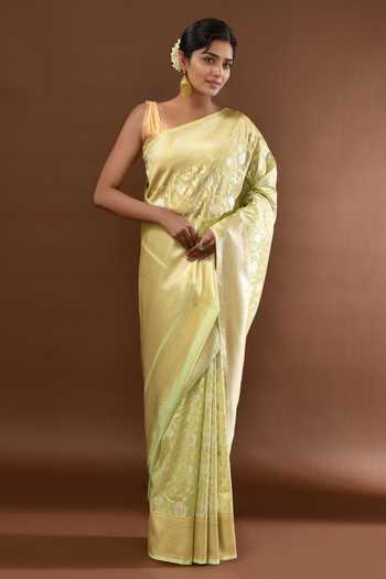 Buy Samyukta Singhania Green Flower Weave Banarasi Silk Saree With Running Blouse Online at Aza Fashions Buy_Samyukta Singhania_Green Flower Weave Banarasi Silk Saree With Running Blouse _Online_at_Aza_Fashions