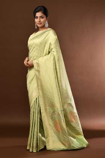 Samyukta Singhania_Green Leaf Woven Banarasi Silk Saree With Running Blouse _at_Aza_Fashions