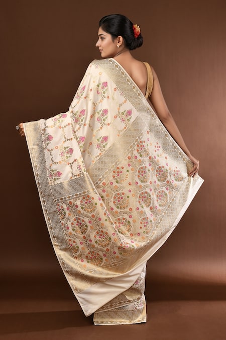 Samyukta Singhania Flower Jaal Weave Banarasi Silk Saree With Running Blouse 