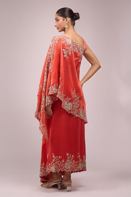 Anamika Khanna Coral Draped Skirt Set 