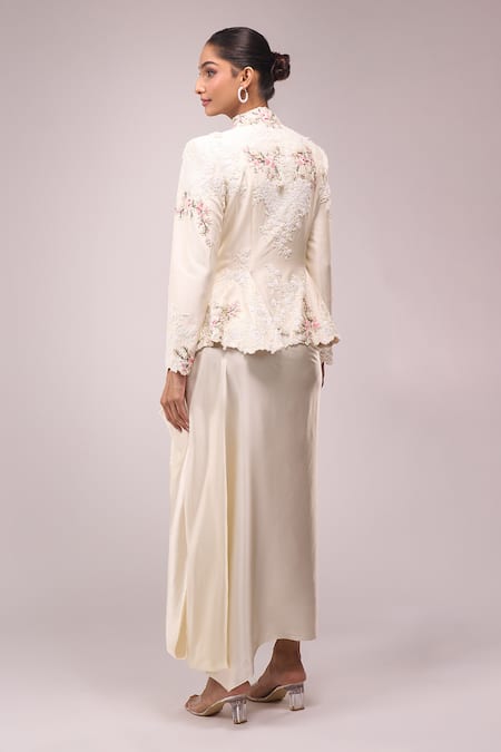 Anamika Khanna Ivory Embroidered Peplum Jacket Set 