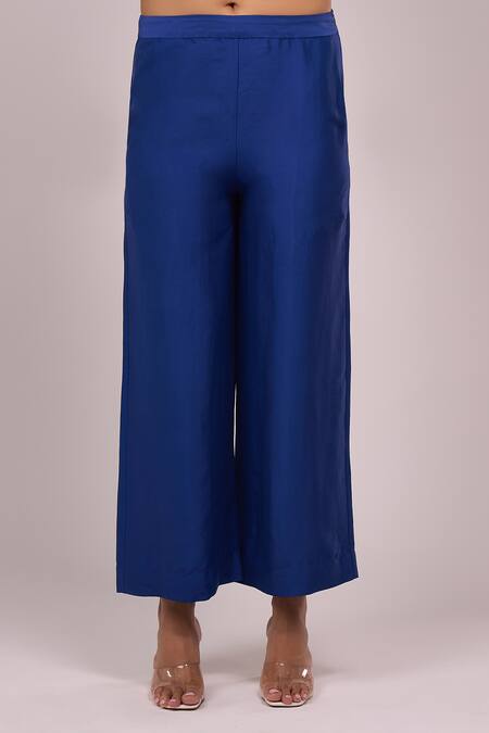 Buy_Anamika Khanna_Blue High , Square Indigo Pleated Long Capelet Set 