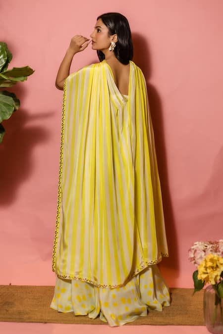 Meher By Islie Yellow Printed Lehenga Set with Cape 