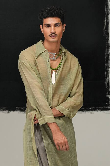 Urvashi Kaur_Green Kota Cotton Eris Kurta _Online_at_Aza_Fashions