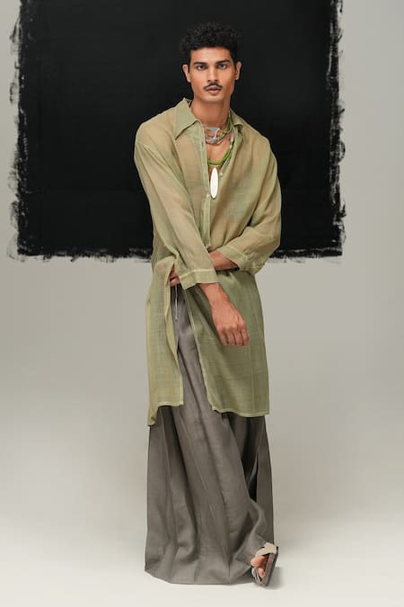 Urvashi Kaur Green Kota Cotton Eris Kurta 