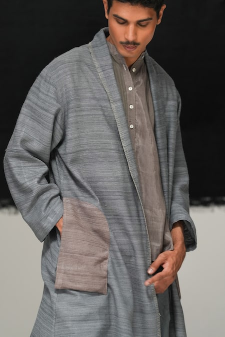Urvashi Kaur_Gray Yoru Handwoven Eri Jacket _Online_at_Aza_Fashions