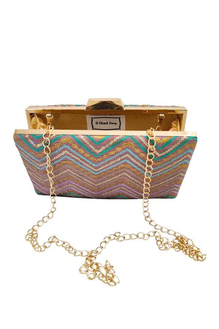 A Clutch Story_Purple Sequins Rangsham Rectangle Clutch _Online_at_Aza_Fashions