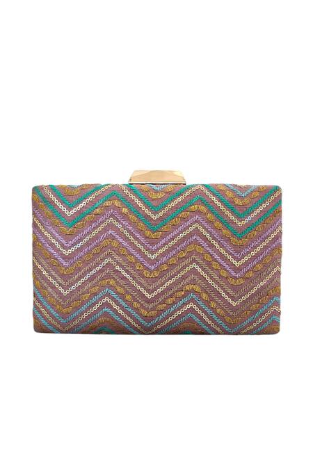 Buy_A Clutch Story_Purple Sequins Rangsham Rectangle Clutch _Online_at_Aza_Fashions