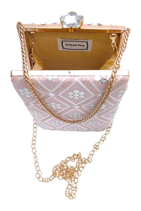 A Clutch Story_Pink Embroidery, Sequins Designer Fajr Dusty Clutch_Online_at_Aza_Fashions