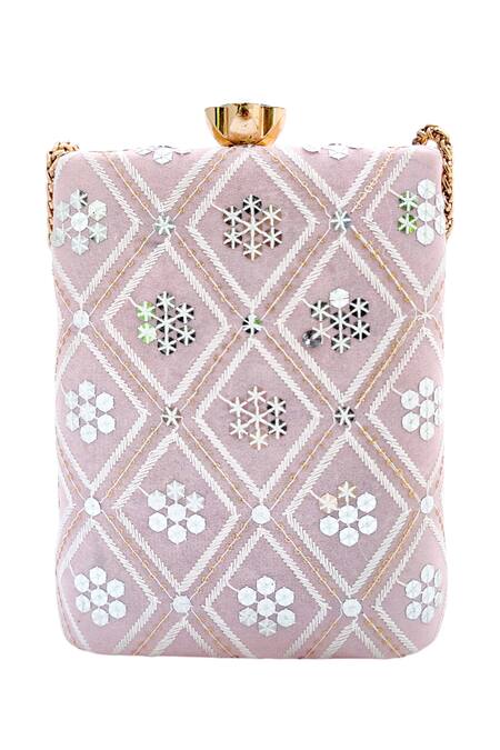 Buy_A Clutch Story_Pink Embroidery, Sequins Designer Fajr Dusty Clutch_Online_at_Aza_Fashions