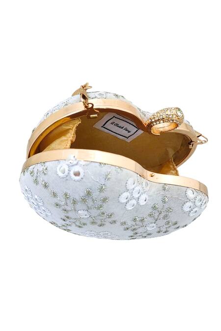 A Clutch Story_Ivory Embroidery Heart Shaped Designer Clutch _Online_at_Aza_Fashions