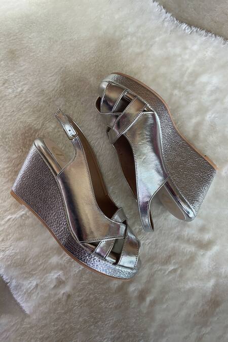 Modanta Footwear_Silver Designer Wedge Heels _Online_at_Aza_Fashions