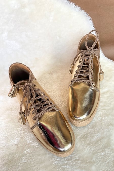 Modanta Footwear Gold and Brown Designer Sneakers 