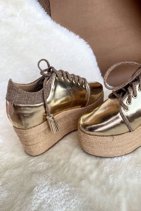Modanta Footwear_Gold And Brown Designer Sneakers _Online_at_Aza_Fashions