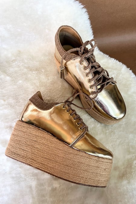 Modanta Footwear Gold and Brown Designer Sneakers 