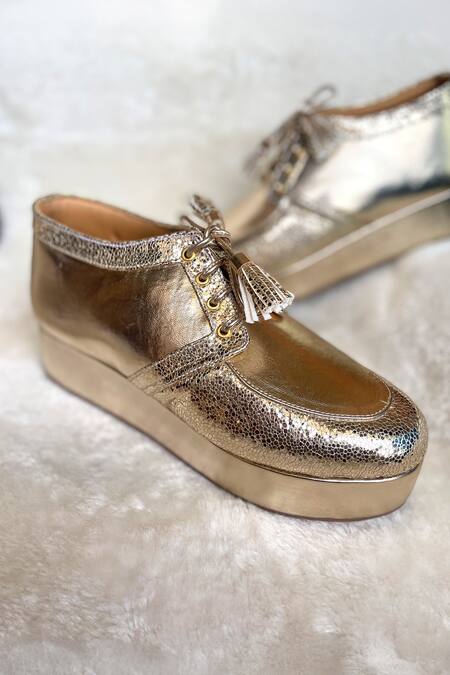 Modanta Footwear_Gold Designer Sneakers _Online_at_Aza_Fashions