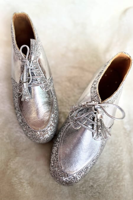 Modanta Footwear Silver Glitter Platform Sneakers 