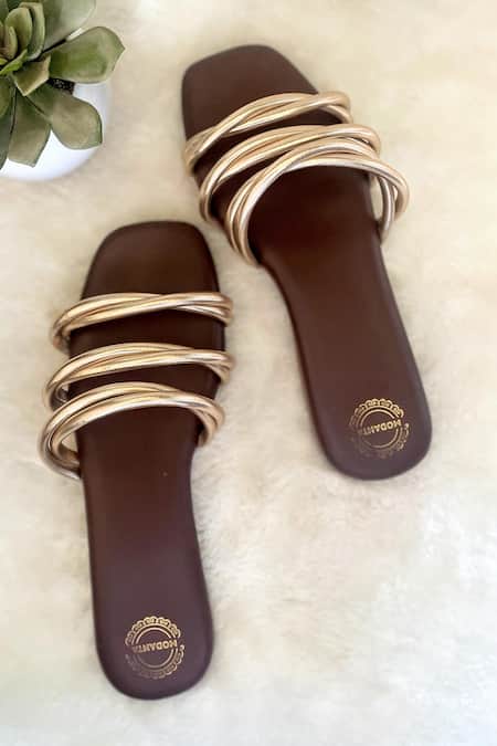 Modanta Footwear Gold Twisted Strappy Flats 