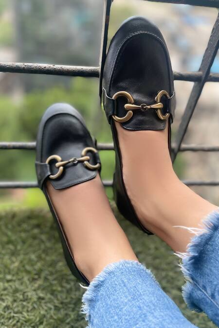 Modanta Footwear_Black Designer Flat Mocassins _Online_at_Aza_Fashions