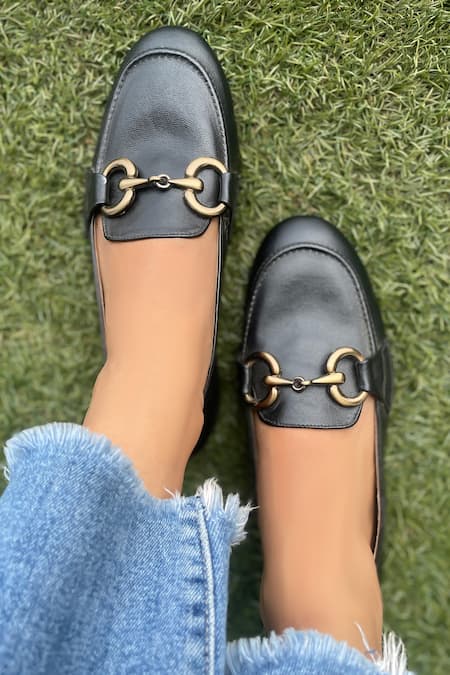 Modanta Footwear Designer Black Flat Mocassins 