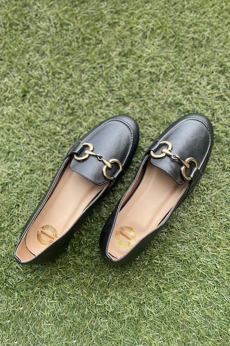 Shop_Modanta Footwear_Black Designer Flat Mocassins _Online_at_Aza_Fashions
