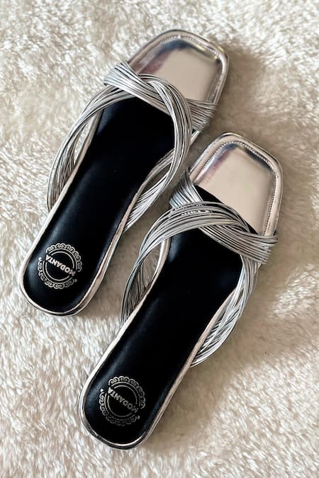 Modanta Footwear Silver Strappy Flats 