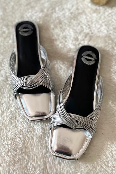Modanta Footwear Silver Strappy Flats 