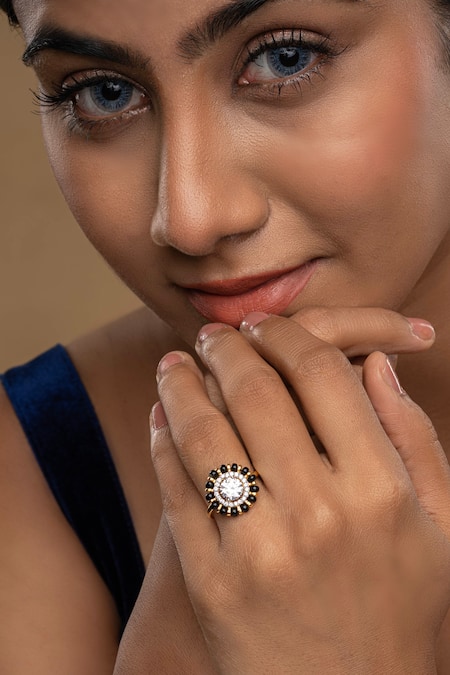 Sica Jewellery Designer 925 Silver Black Beads Ring 