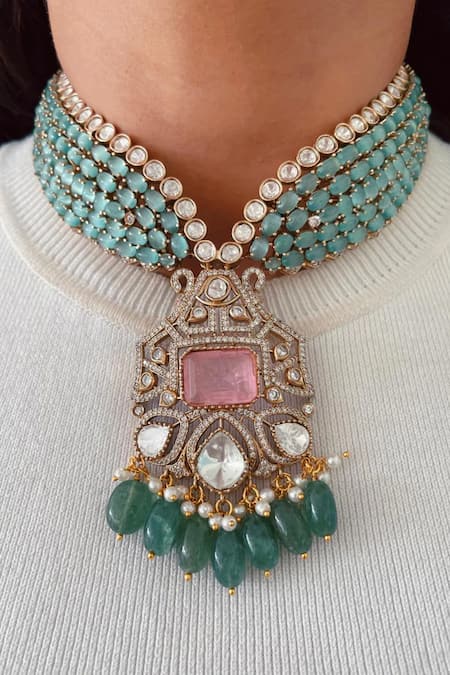 PRERTO Queen Turquoise Emerald Necklace Set 