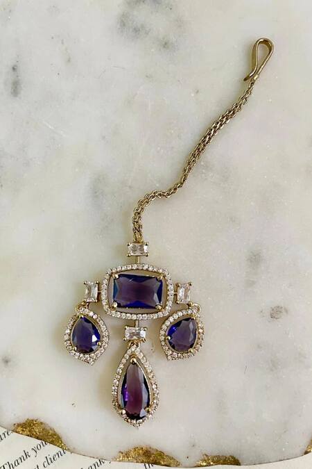 PRERTO_Purple Stones Leela 3 Layer Kanch Necklace Set_Online_at_Aza_Fashions