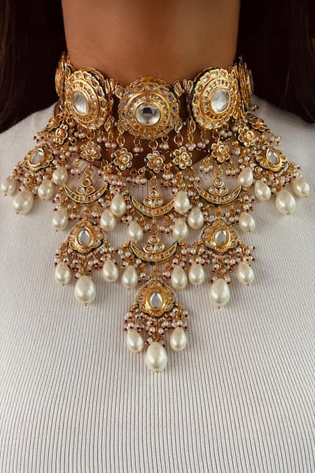 Prerto Golden Polki & Kundan Necklace Set 