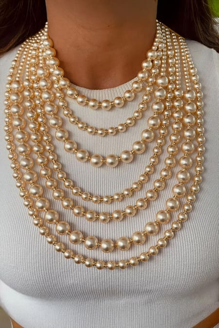 Prerto Champagne Pearl Layered Necklace 