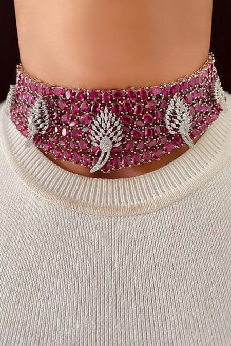 Prerto Ruby Pink Choker Necklace Set 