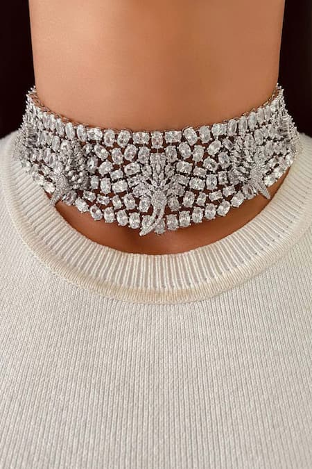 Prerto Diamond Stone Motif Choker Necklace Set 