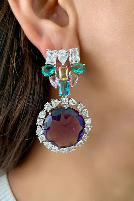 Shop PRERTO Multi Color Gemstones, Crystals Diamond Stone Necklace Set at Aza Fashions Shop_PRERTO_Multi Color Gemstones, Crystals Diamond Stone Necklace Set _at_Aza_Fashions